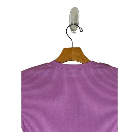 Monrow Bodysuit Women XS Purple Ribbed Crew Henley Neck Short Sleeve Pull-On - Picture 6 of 11